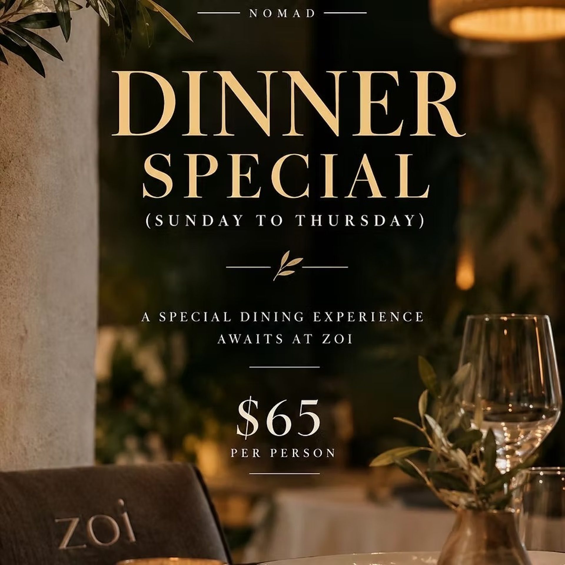 Dinner special, Monday to Thursday